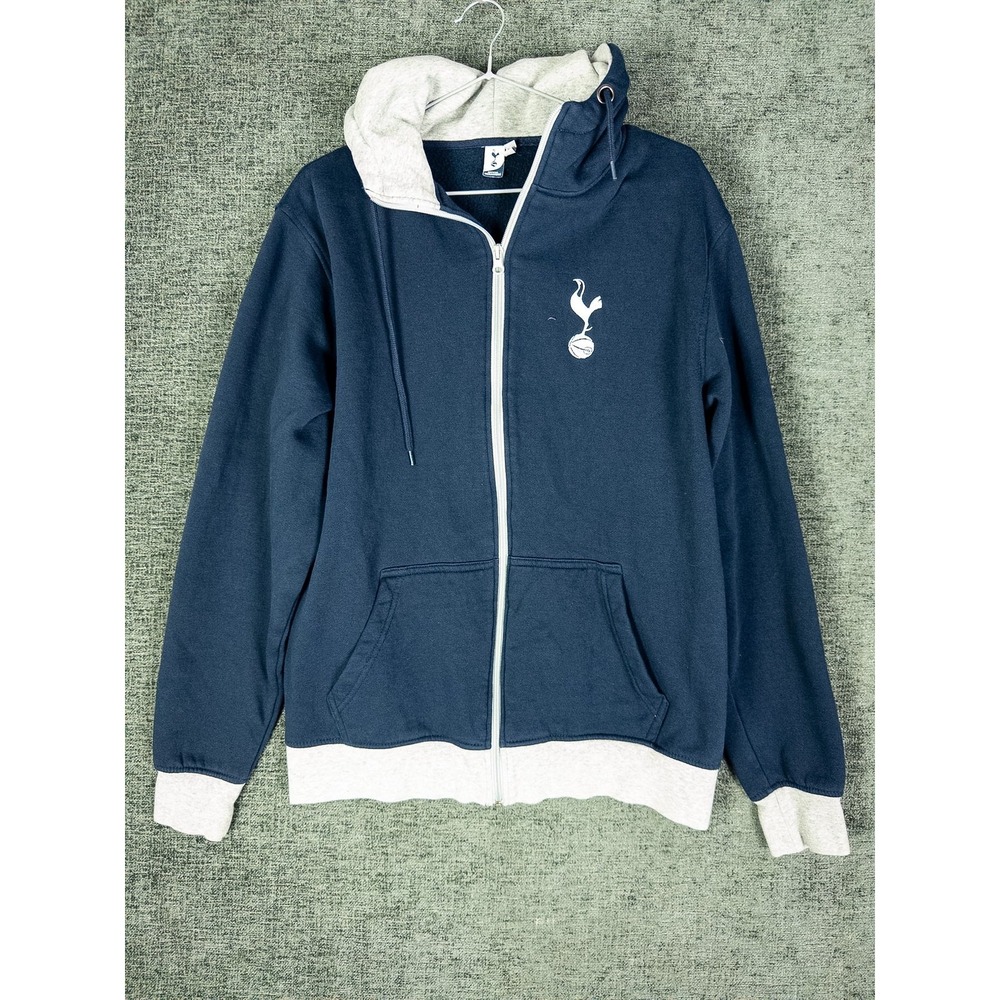 Tottenham Hotspur Spurs Full Zip Hoodie Mens L Navy Gray Cotton Fleece Soccer